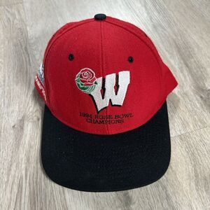 Vintage 1994 Wisconsin Badgers Hat Snapback Football Nutmeg Rose‎ Bowl Red Wool